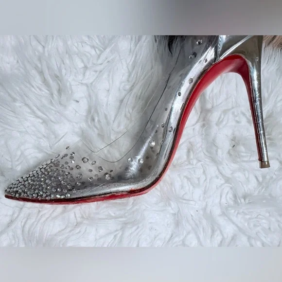 Christian Louboutin Clear and Silver Embellished Heels 100 mm - Picture 7 of 16